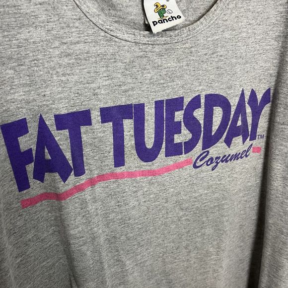 Fat Tuesday Cozumel Vintage Tank Top Gray Graphic Print Large Party RARE VGCond - Picture 3 of 10